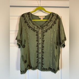 Floral Embroidered Olive Blouse